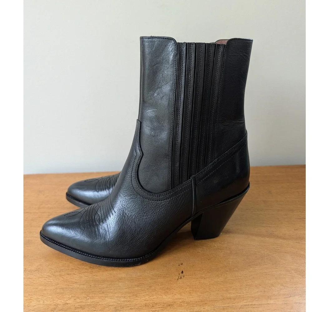 Polo Ralph Lauren Lowrey Black Leather Western Ankle Boots‎ Womens 11B Portugal